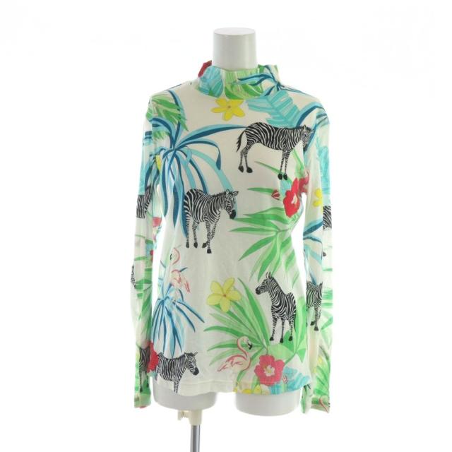 【中古】レオナール LEONARD カットソー 長袖 ハイネック ロゴ 薄手 動物 総柄 40 L マルチカラー ■GY11 /MQ