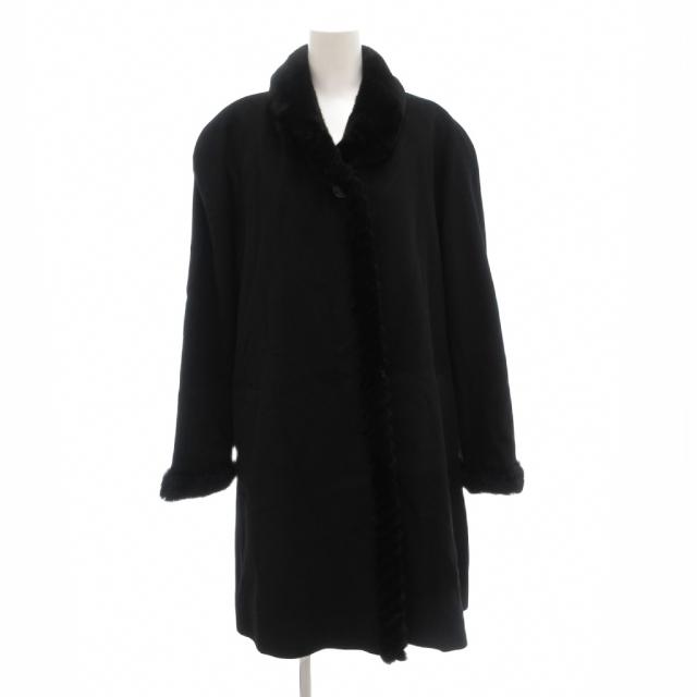 【中古】ピエールバルマン PIERRE BALMAIN ヴィンテージ コート 11AT カシミヤ ミドル ハーフ丈 ラビットファー 黒