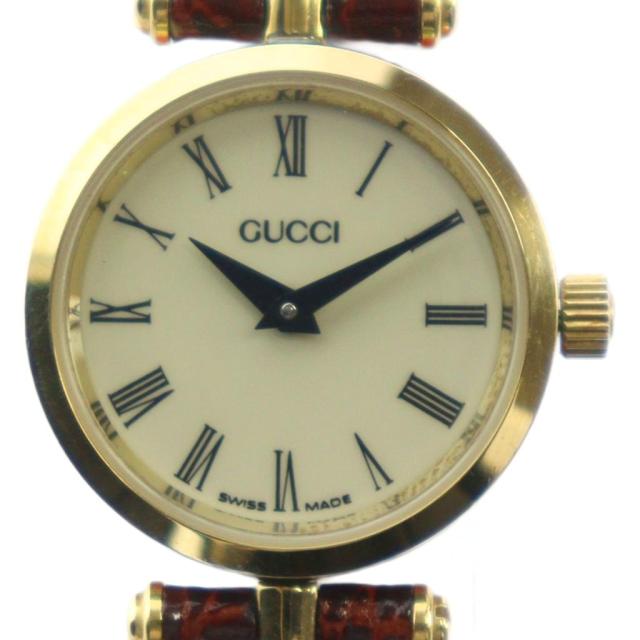 【中古】グッチ GUCCI 腕時計 ウォッチ クォーツ ローマン ラウンド レザーベルト ゴールド色 ■GY18 /MQ ■OH