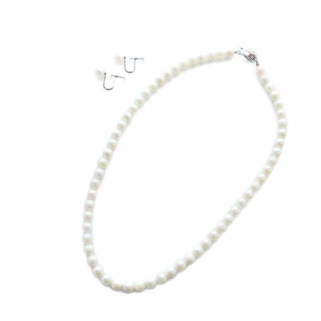 【中古】ノーブランド品 ネックレス アコヤ真珠 イヤリング セット アクセサリー 両耳用 パール 8mm Silver925 白