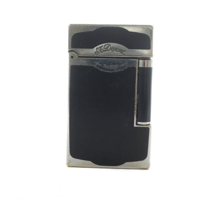 【中古】エステーデュポン S.T.DUPONT ライン2 ブラックラッカー パラディウム ガスライター 着火確認済み 銀色 黒
