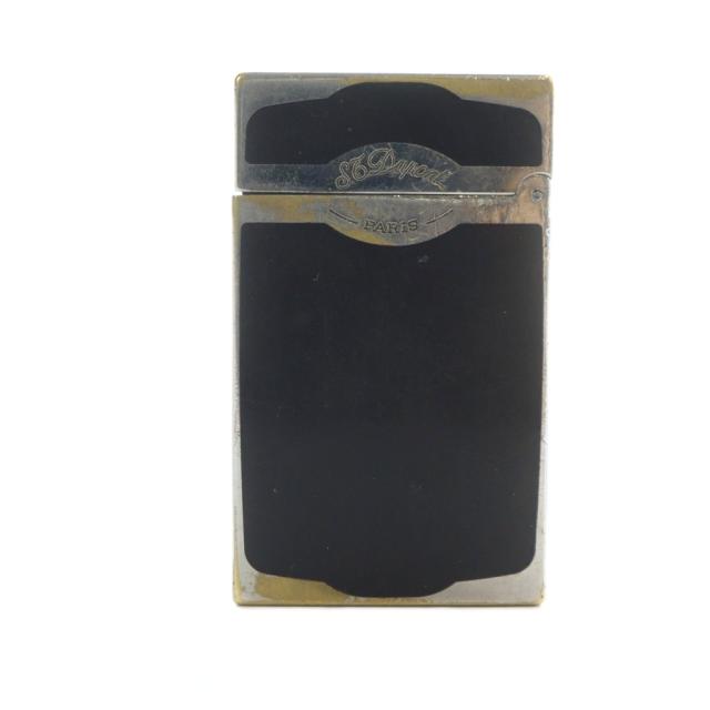 【中古】エステーデュポン S.T.DUPONT ライン2 ブラックラッカー パラディウム ガスライター 着火確認済み 銀色 黒_1
