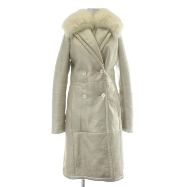 【中古】グッチ GUCCI ムートンコート アウター リアルファー フォックス 毛皮 ロング 40 M シャンパンゴールド 白