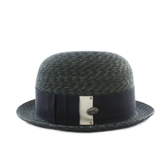 【中古】ボルサリーノ Borsalino 18.57 ストローハット 麦わら 帽子 天然草 紺 ネイビー 緑 グリーン メンズ_1