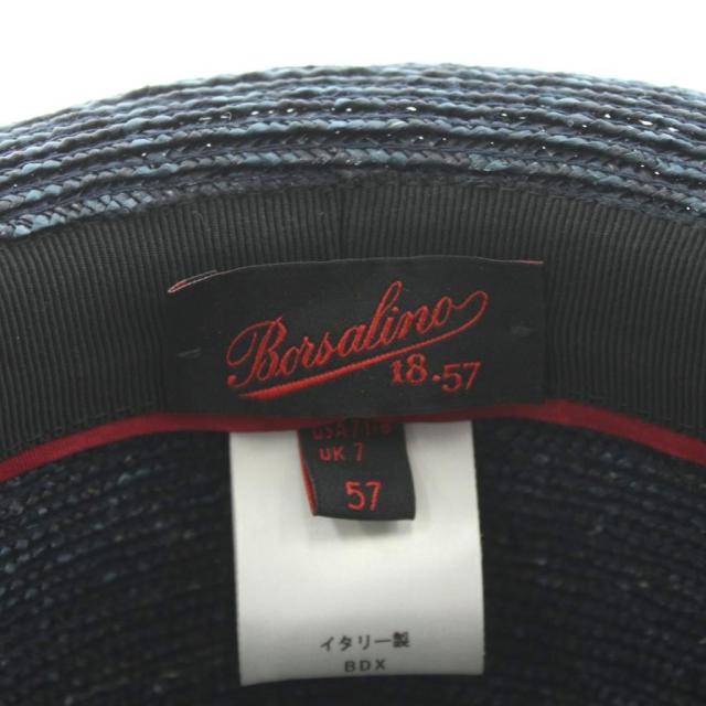 【中古】ボルサリーノ Borsalino 18.57 ストローハット 麦わら 帽子 天然草 紺 ネイビー 緑 グリーン メンズ_5