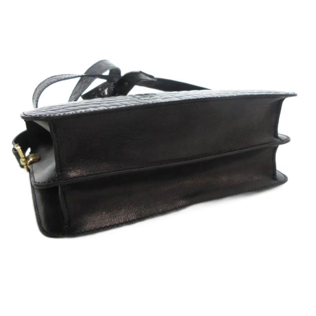 【中古】i santi  イサンティ ショルダーバッグ 斜め掛け クロコ型押し レザー 黒 ブラック ターンロック開閉