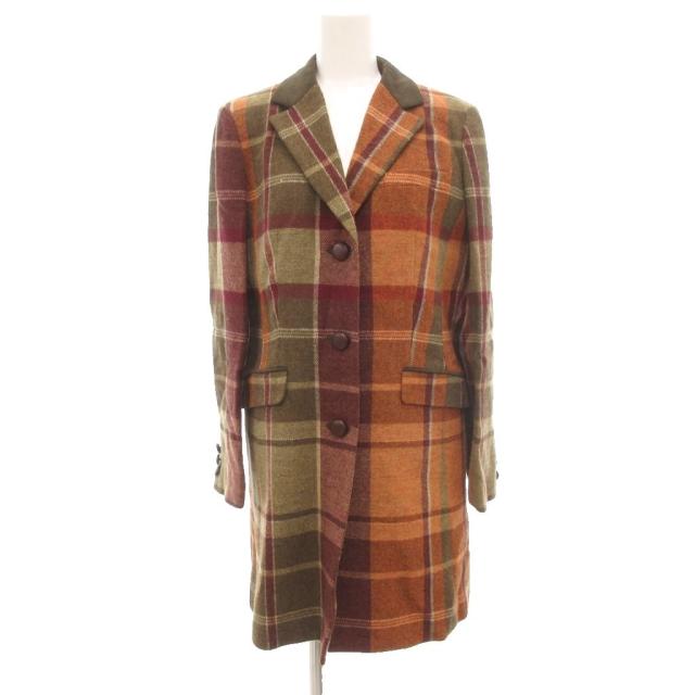 【中古】ダックス DAKS コート ウール チェック柄 42 オレンジ カーキ マルチカラー /UO ■GY18 レディース