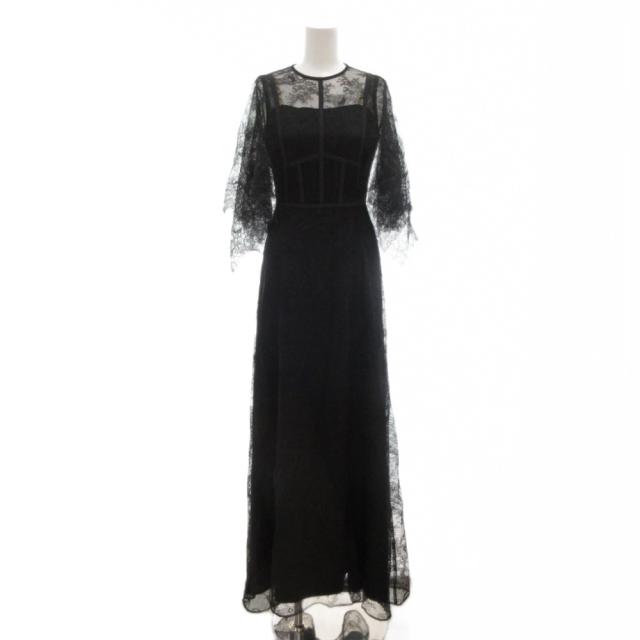 【中古】セルフォード CELFORD 美品 ワンピース フォーマル レース 半袖 マキシ ロング 黒 ブラック /AE ■GY18