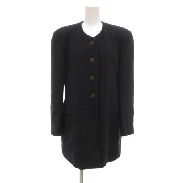 【中古】ジョルジオアルマーニ GIORGIO ARMANI ヴィンテージ ノーカラージャケット ウール 42 紺 ネイビー レディース