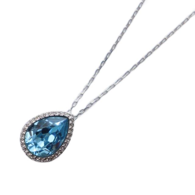 【中古】スワロフスキー SWAROVSKI ティアドロップ ネックレス ペンダント ラインストーン クリア 水色