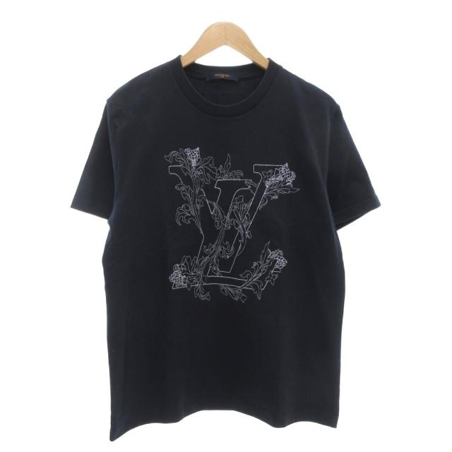 【中古】ルイヴィトン LOUIS VUITTON LVフラワーエンブロイダリーTシャツ M 半袖 ロゴ 刺繍 紺 ネイビー RM202 NPL