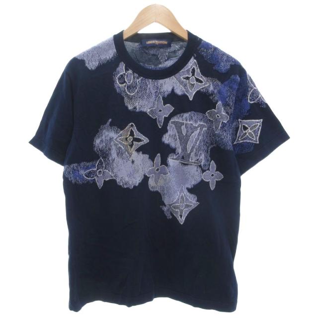 【中古】ルイヴィトン LOUIS VUITTON ウォーターカラーモノグラム カットソー Tシャツ M 半袖 クルーネック 総柄 紺