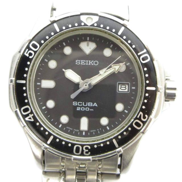 【中古】セイコー SEIKO 7M35-600A SCUBA スキューバ 200m 腕時計 ウォッチ クォーツ カレンダー付き デイト 黒文字盤