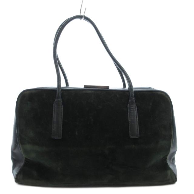 【中古】プラダ PRADA ヴィンテージ トートバッグ ハンドバッグ ベルベット ベロア レザー 切替 がま口 緑 グリーン
