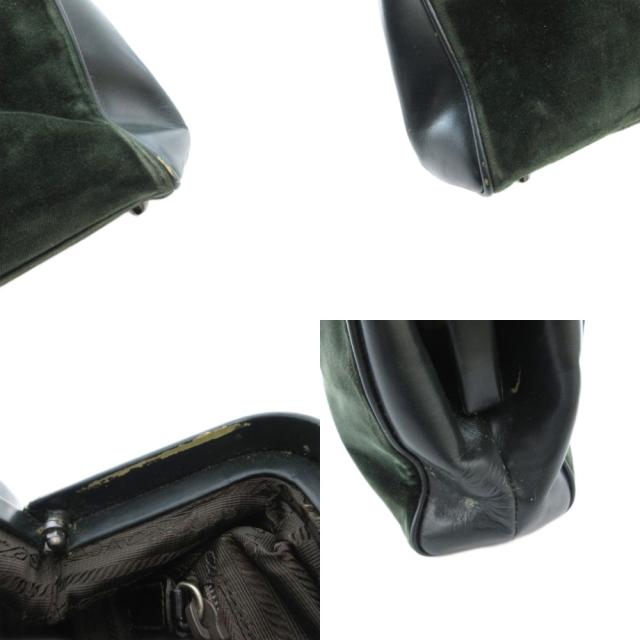 【中古】プラダ PRADA ヴィンテージ トートバッグ ハンドバッグ ベルベット ベロア レザー 切替 がま口 緑 グリーン_6