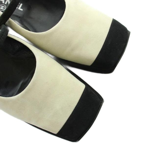 【中古】シャネル CHANEL メリージェーンシューズ スクエアトゥ パンプス スエード 切替 37.5 24.5cm ベージュ_2