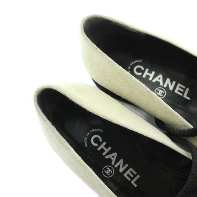 【中古】シャネル CHANEL メリージェーンシューズ スクエアトゥ パンプス スエード 切替 37.5 24.5cm ベージュ_3