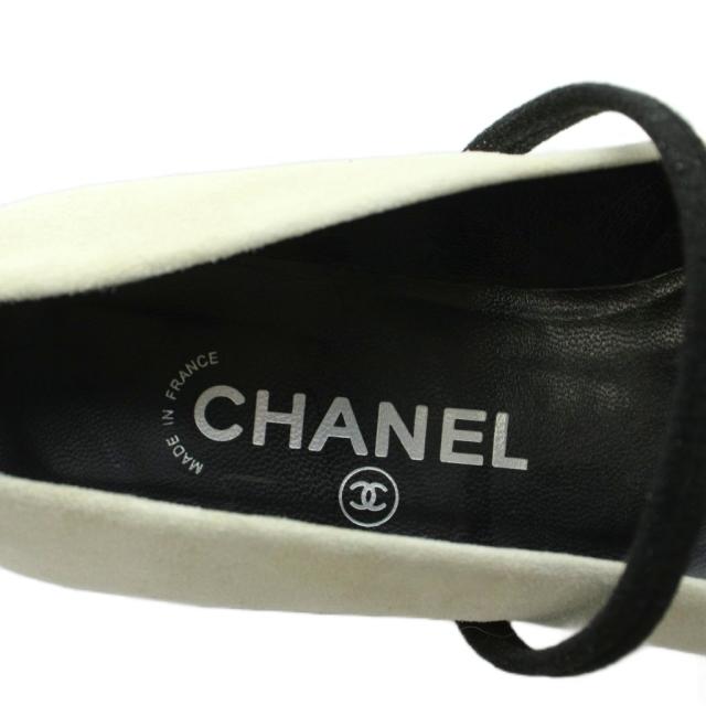 【中古】シャネル CHANEL メリージェーンシューズ スクエアトゥ パンプス スエード 切替 37.5 24.5cm ベージュ_5