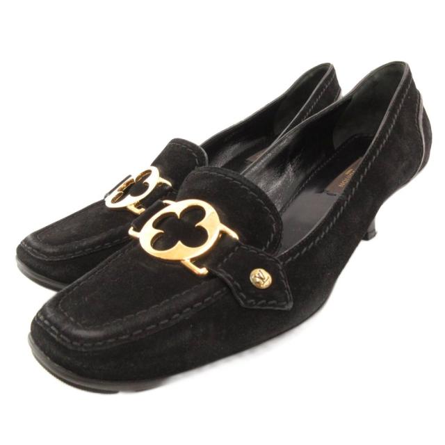 【中古】ルイヴィトン LOUIS VUITTON パンプス ローファー ヒール スエードレザー 37.5 黒 ブラック /JS ■GY18