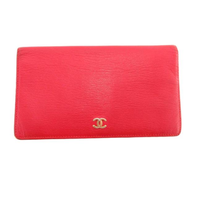 【中古】シャネル CHANEL 長財布 ウォレット 二つ折り 小銭入れあり レザー 赤 レッド /JS ■GY18 レディース