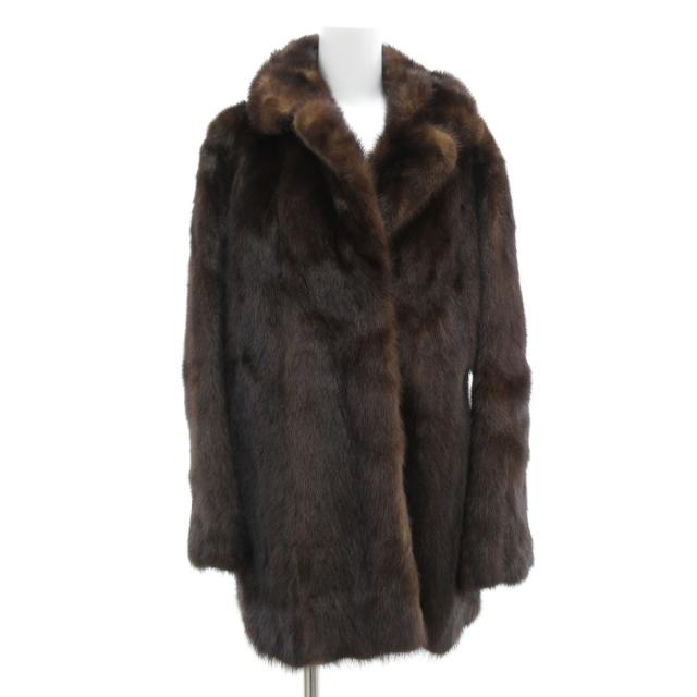 【中古】サガミンク SAGA MINK GUARANTEE OF QUALITY 金サガ ファーコート ミンク ミドル丈 茶 ブラウン /JS