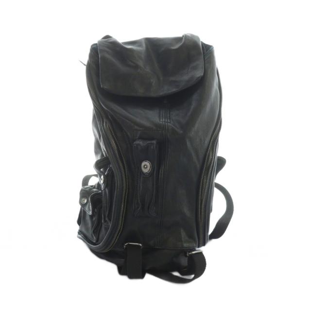 【中古】ジョニーウルフ JOHNNY WOLF リュックサック バックパック ショルダー レザー ロゴ 黒 ブラック メンズ