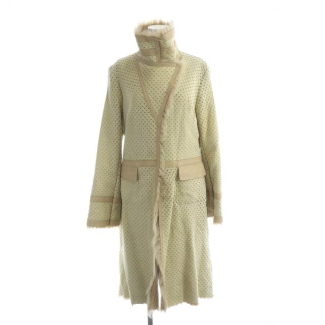 【中古】カールドノヒュー KARL DONOGHUE ムートン コート ラムスキン レザー 毛皮 ロング XS アイボリー レディース
