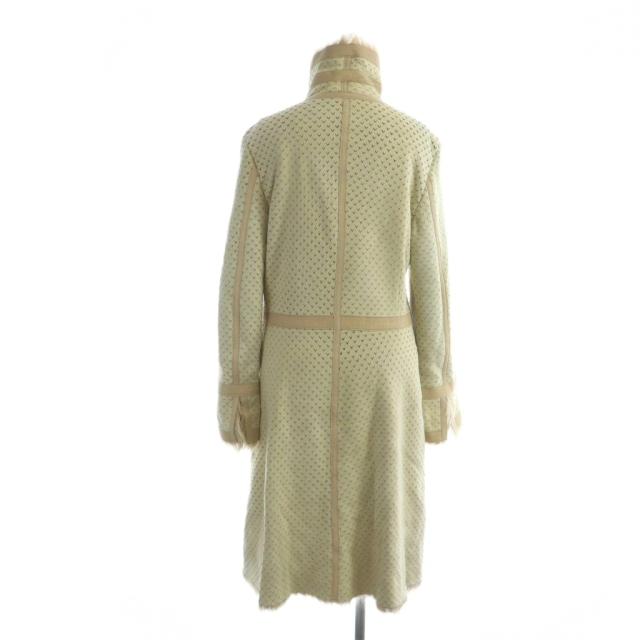 【中古】カールドノヒュー KARL DONOGHUE ムートン コート ラムスキン レザー 毛皮 ロング XS アイボリー レディース_1