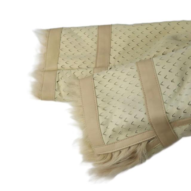 【中古】カールドノヒュー KARL DONOGHUE ムートン コート ラムスキン レザー 毛皮 ロング XS アイボリー レディース_5