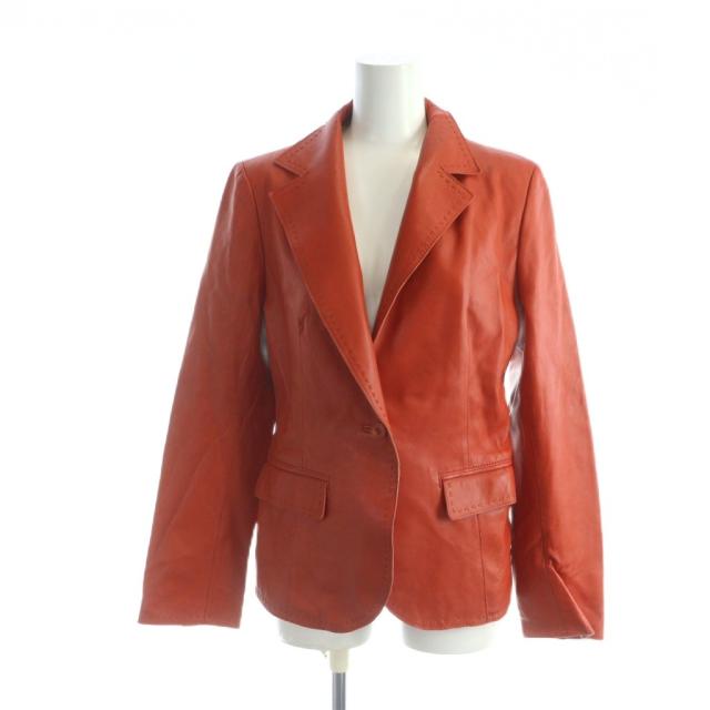 【中古】バルマン BALMAIN レザー テーラード ジャケット 総裏地 ロゴ 11 L オレンジ ■GY18 /MQ レディース