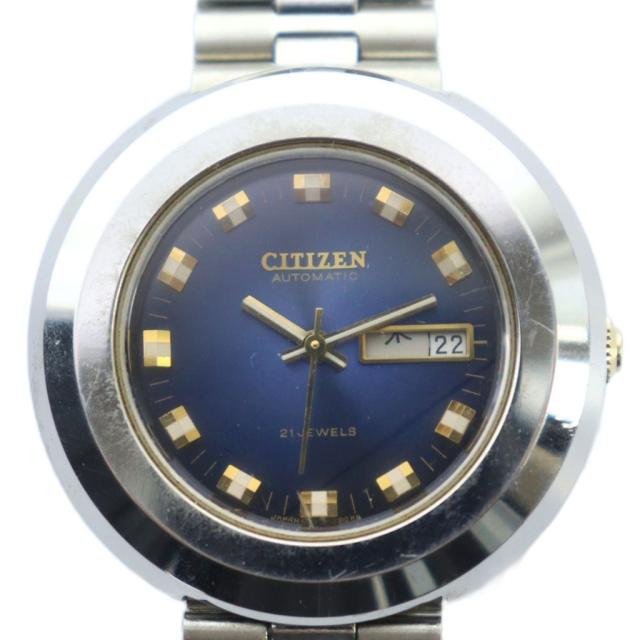 【中古】シチズン 4-650336 オートマチック 腕時計 ヴィンテージ アンティーク ウォッチ 自動巻 青文字盤 デイデイト
