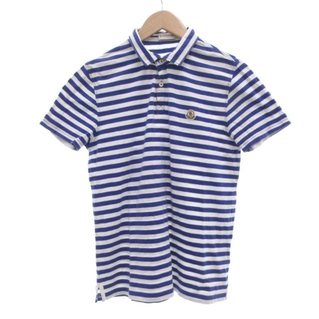 【中古】モンクレール MONCLER MAGLIA POLO MANICA CORTA マリンボーダー ポロシャツ 半袖 S 青 ブルー 白 ホワイト