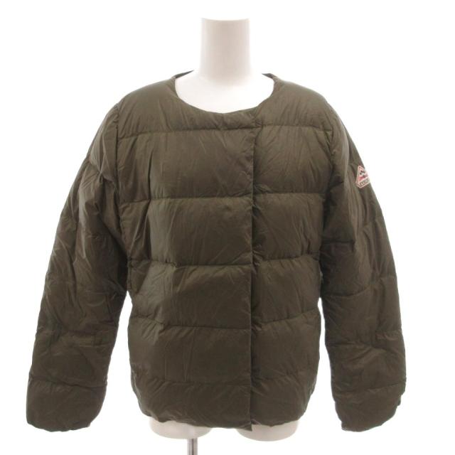 【中古】ピレネックス Pyrenex CANNES カンヌ ダウンジャケット ノーカラー ダブル 40 カーキ HWO061 レディース