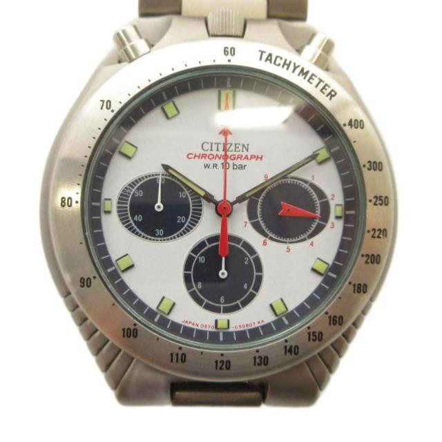 【中古】シチズン CITIZEN 0570-C50308 プロマスター ツノ 腕時計 ウォッチ クォーツ 白文字盤 クロノグラフ