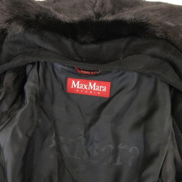 【中古】マックスマーラステュディオ Max Mara Studio ファーコート 毛皮 ミンク ウール ロング I42 黒 ブラック_5