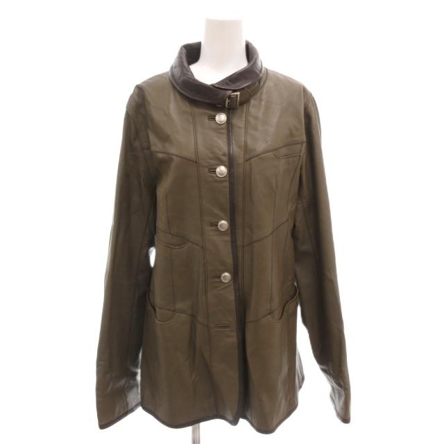 【中古】バルマン BALMAIN レザージャケット 革ジャン コート 本皮 13 カーキ /TZ ■GY18 レディース