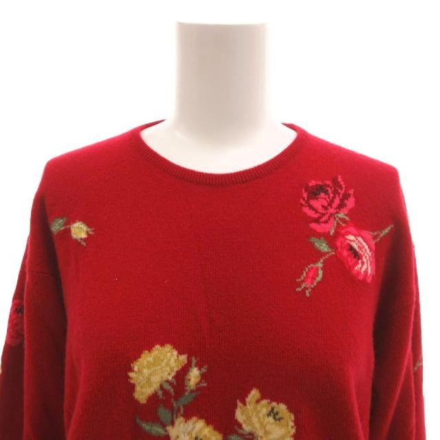 【中古】バランタイン BALLANTYNE ニット セーター カシミヤ 花柄 スコットランド製 長袖 40 赤 レッド_3