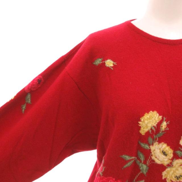 【中古】バランタイン BALLANTYNE ニット セーター カシミヤ 花柄 スコットランド製 長袖 40 赤 レッド_4