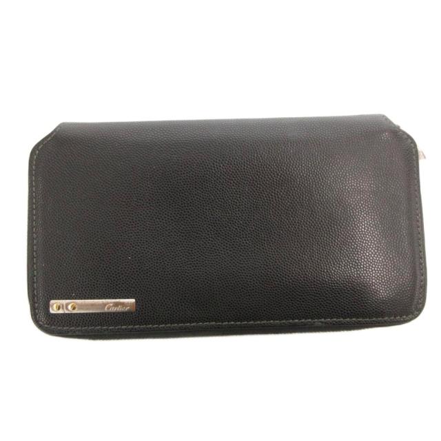 【中古】カルティエ Cartier サントス ドゥ カルティエ 長財布 ウォレット 小銭入れあり レザー ロゴ 黒 ブラック