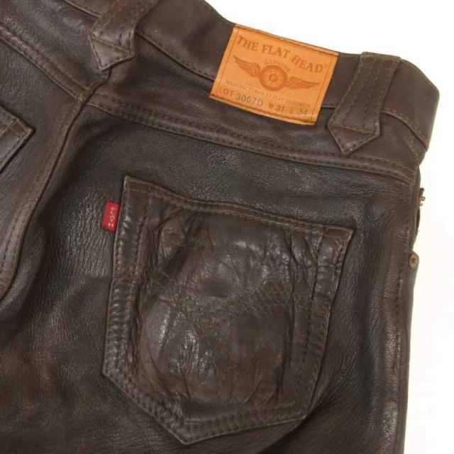 【中古】ザ フラットヘッド THE FLAT HEAD 3007D レザーパンツ ディアスキン 鹿革 31 ダークブラウン /UO ■GY18_3