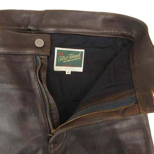 【中古】ザ フラットヘッド THE FLAT HEAD 3007D レザーパンツ ディアスキン 鹿革 31 ダークブラウン /UO ■GY18_4