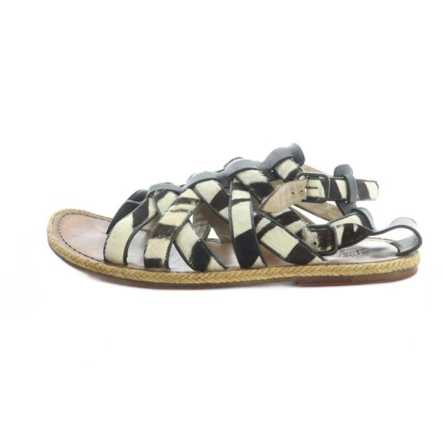 【中古】クリスチャンルブタン Christian louboutin サンダル フラット ハラコ レザー 41 25.5cm 黒 ブラック 白