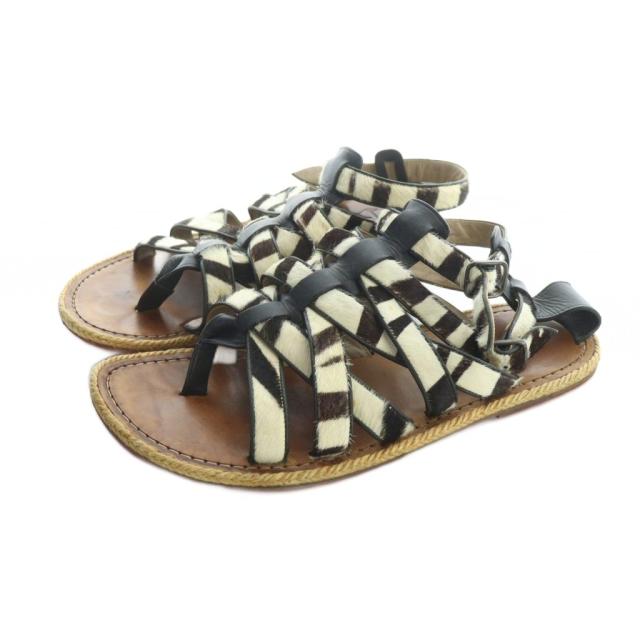 【中古】クリスチャンルブタン Christian louboutin サンダル フラット ハラコ レザー 41 25.5cm 黒 ブラック 白