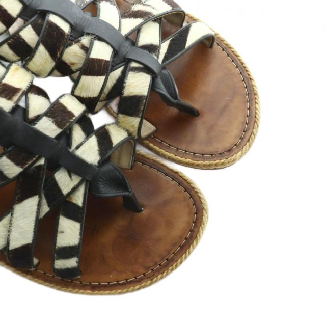 【中古】クリスチャンルブタン Christian louboutin サンダル フラット ハラコ レザー 41 25.5cm 黒 ブラック 白