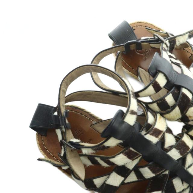 【中古】クリスチャンルブタン Christian louboutin サンダル フラット ハラコ レザー 41 25.5cm 黒 ブラック 白