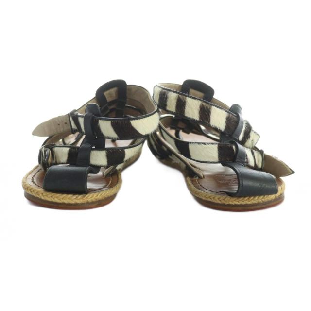 【中古】クリスチャンルブタン Christian louboutin サンダル フラット ハラコ レザー 41 25.5cm 黒 ブラック 白