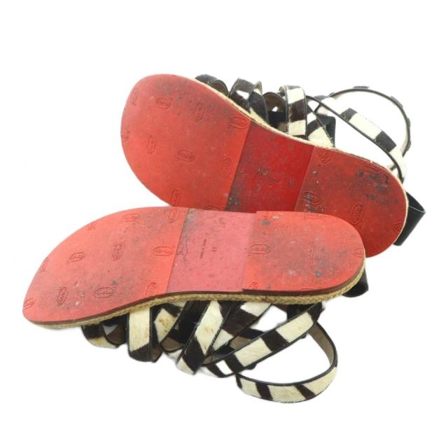 【中古】クリスチャンルブタン Christian louboutin サンダル フラット ハラコ レザー 41 25.5cm 黒 ブラック 白