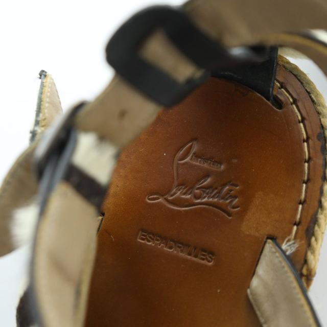 【中古】クリスチャンルブタン Christian louboutin サンダル フラット ハラコ レザー 41 25.5cm 黒 ブラック 白