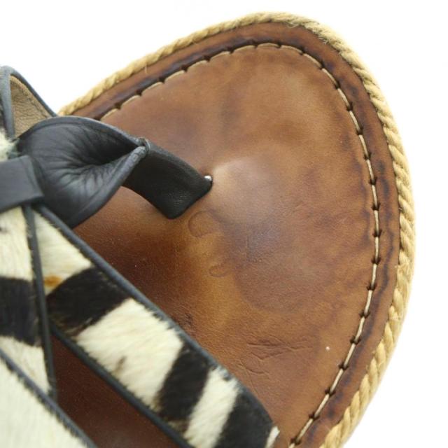 【中古】クリスチャンルブタン Christian louboutin サンダル フラット ハラコ レザー 41 25.5cm 黒 ブラック 白