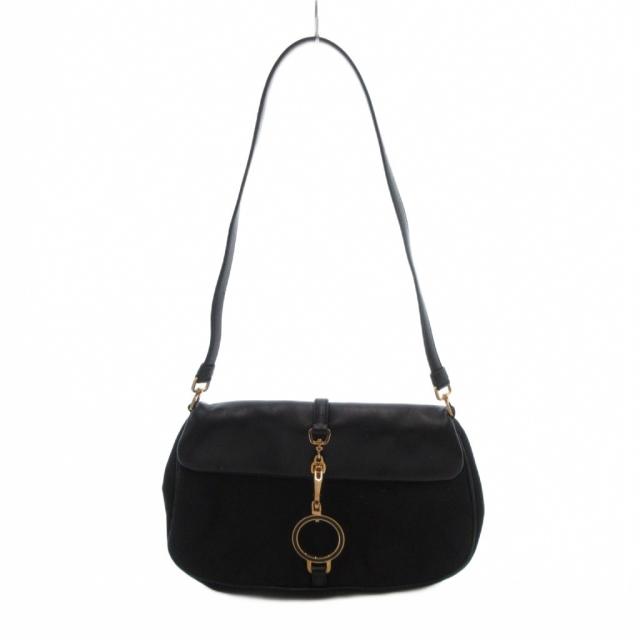 【中古】プラダ PRADA ワンショルダー バッグ 肩掛け ナイロン レザー トライアングル 三角 ロゴプレート 黒 ブラック